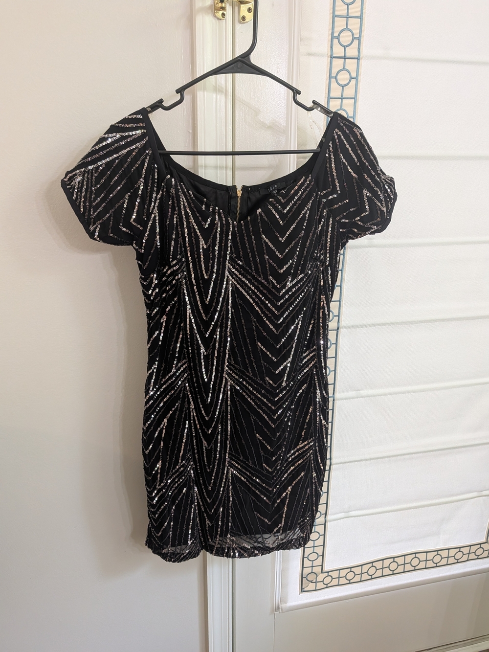 iris Black Mini Dress with Silver Sequin Chevron Design